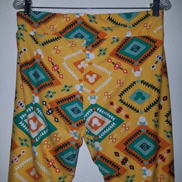 LuLaRoe Disney Mickey Minnie Mouse Leggings TC Yellow Orange Green White Aztec - Picture 6 of 9